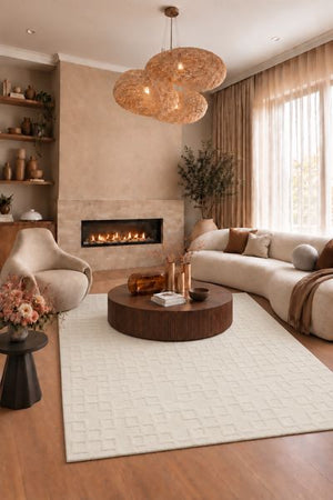 Special offer: Large white geometric patterned rug, 100% wool