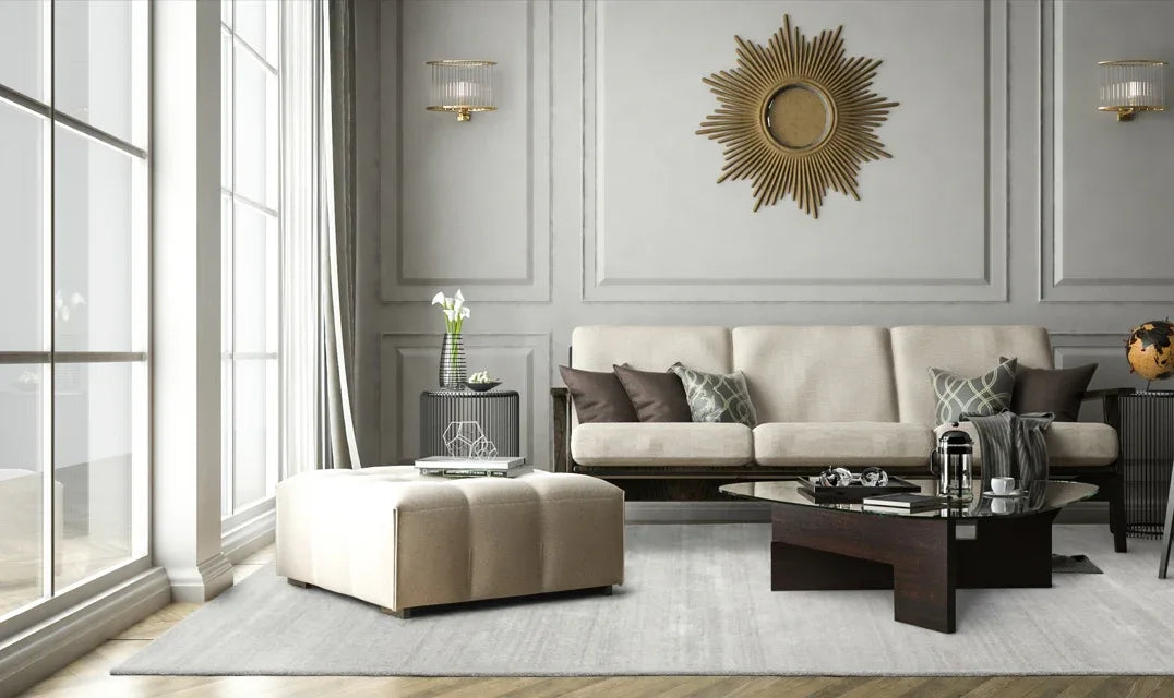 Tapis Mutza Gris Blanc – Laine & Viscose – Tufté Main - Tapis Contemporains à Prix Outlet - Bel-Deco