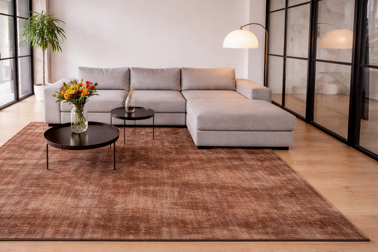 Magnificent Terracotta and Beige Rug – Wool & Polyamide – Hand-Knotted – Contemporary Rugs at Outlet Prices – Bel-Deco