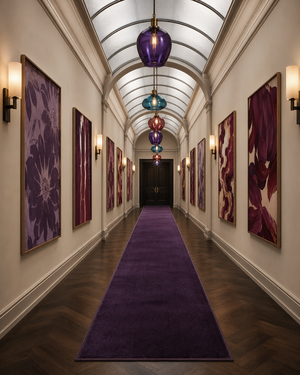 Special offer on large, plain, glossy, silky purple viscose rugs