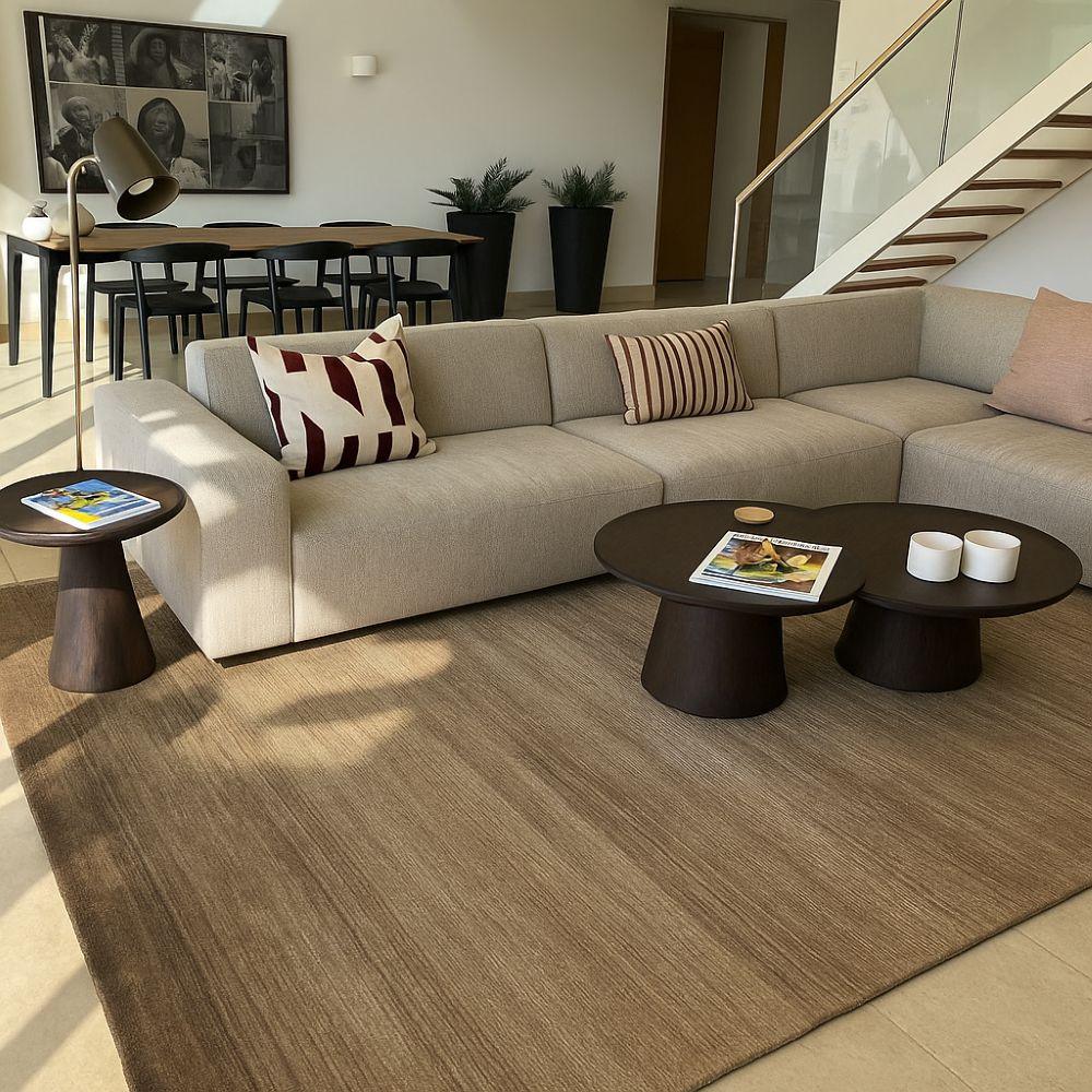 Tapis Nettle Marron – 100% Ortie du Népal – Noué à la Main (60 Nœuds) - Tapis Contemporains à Prix Outlet - Bel-Deco