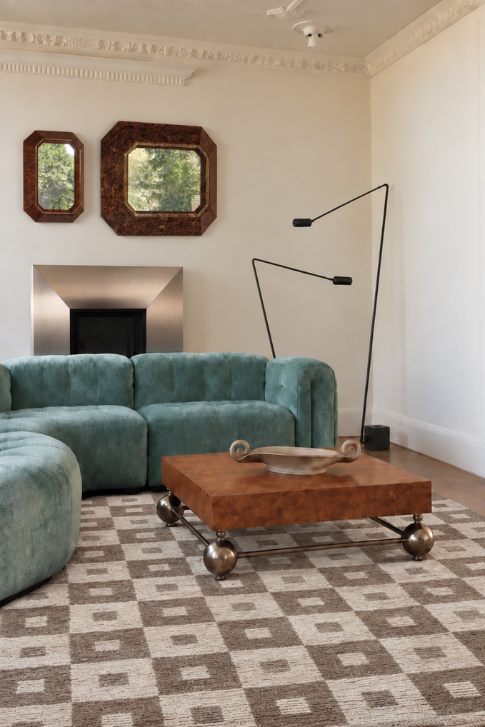 Tapis vintage Beige et Marron à motifs géométriques en Ortie du Népal - Nettle (170x240)