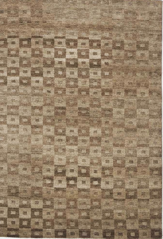 Tapis raffiné 100% ortie motifs géométriques marron beige