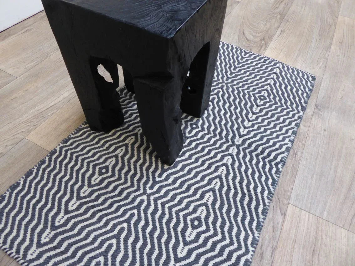 Tapis Milhac Bleu et Blanc – 100% Laine NZ – Design Géométrique & Tie-Dye - Tapis Contemporains à Prix Outlet - Bel-Deco