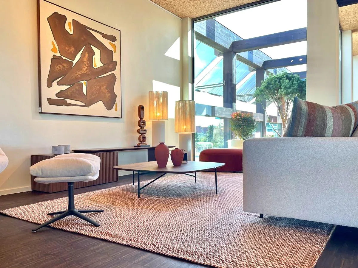 Milhac – Orange-weißer Wollteppich – Moderne Teppiche zu Outletpreisen – Bel-Deco