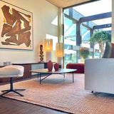 Tapis de couloir orange et blanc en laine – Milhac, dans un salon (3)