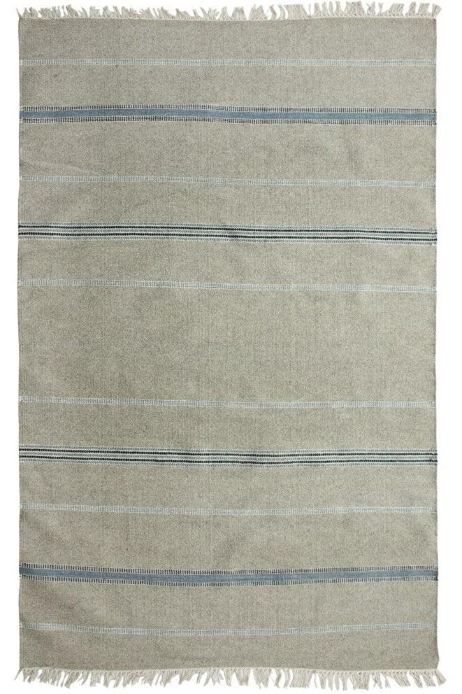 Vloerkleed beige gestreept van zijde en katoen – Tribal – volledig zicht op het vloerkleed