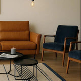Teppich Beige und Marine aus Wolle – Tucson, im Wohnzimmer