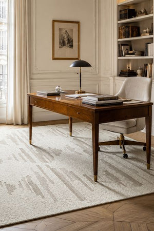 Tapis contemporain à motifs en Laine de NZ Gris et Blanc avec Franges - Sahir (250x350)