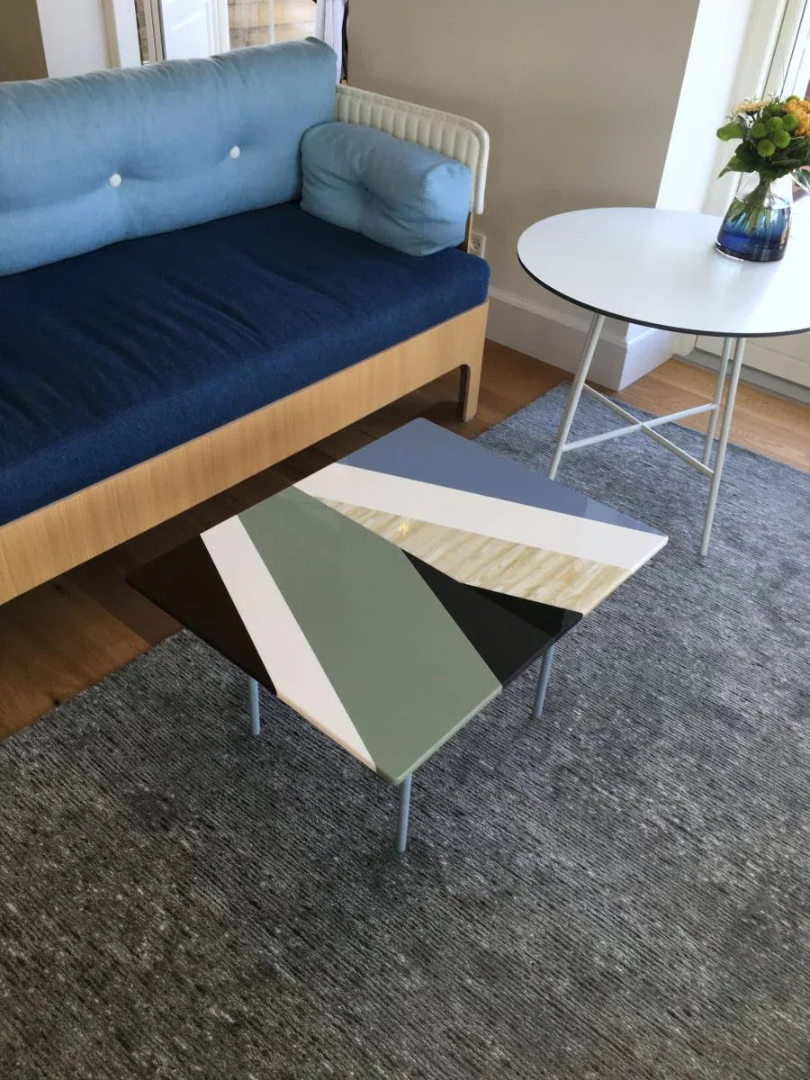 Wunderschöner blauer und beiger Teppich – Bambusseide & Wolle – handgeknüpft – Moderne Teppiche zu Outletpreisen – Bel-Deco