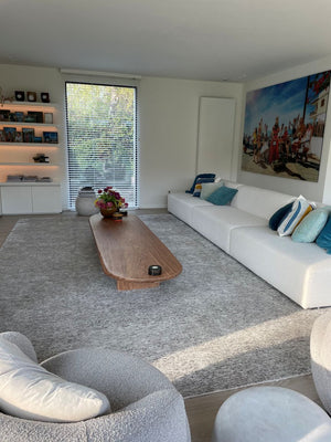 Tapis blanc et gris dans un salon moderne – crée une ambiance lumineuse et élégante avec sa brillance naturelle