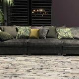 Ivory and Silver Leather Rug – Starmo, in a living room