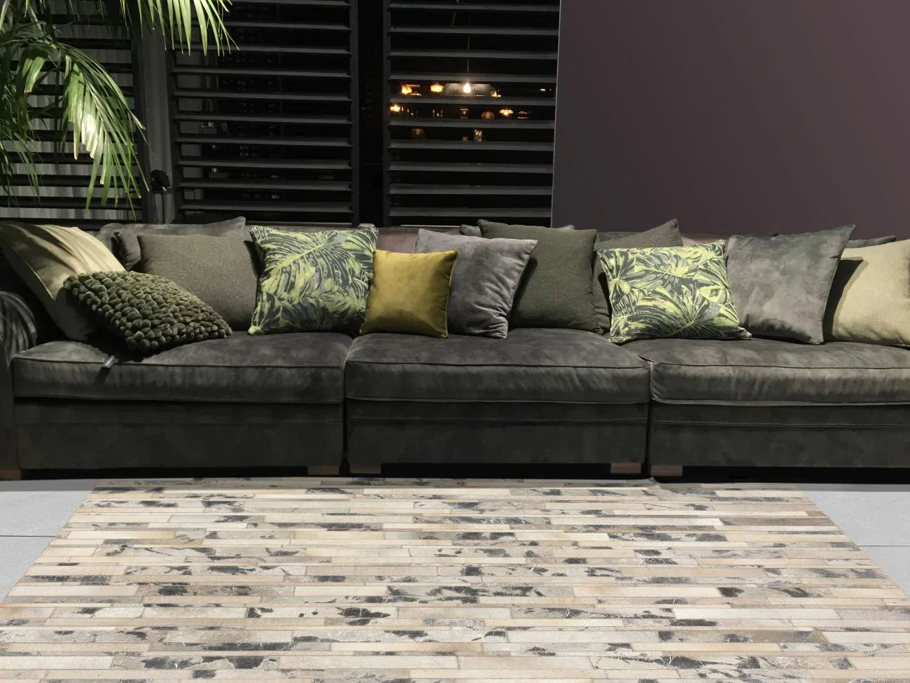 Tapis Starmo Ivoire et Argent – 100% Cuir de Vachette – Design Artisanal - Tapis Contemporains à Prix Outlet - Bel-Deco