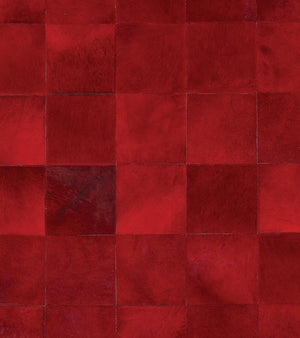Tapis audacieux cuir de vachette motifs géométriques rouge