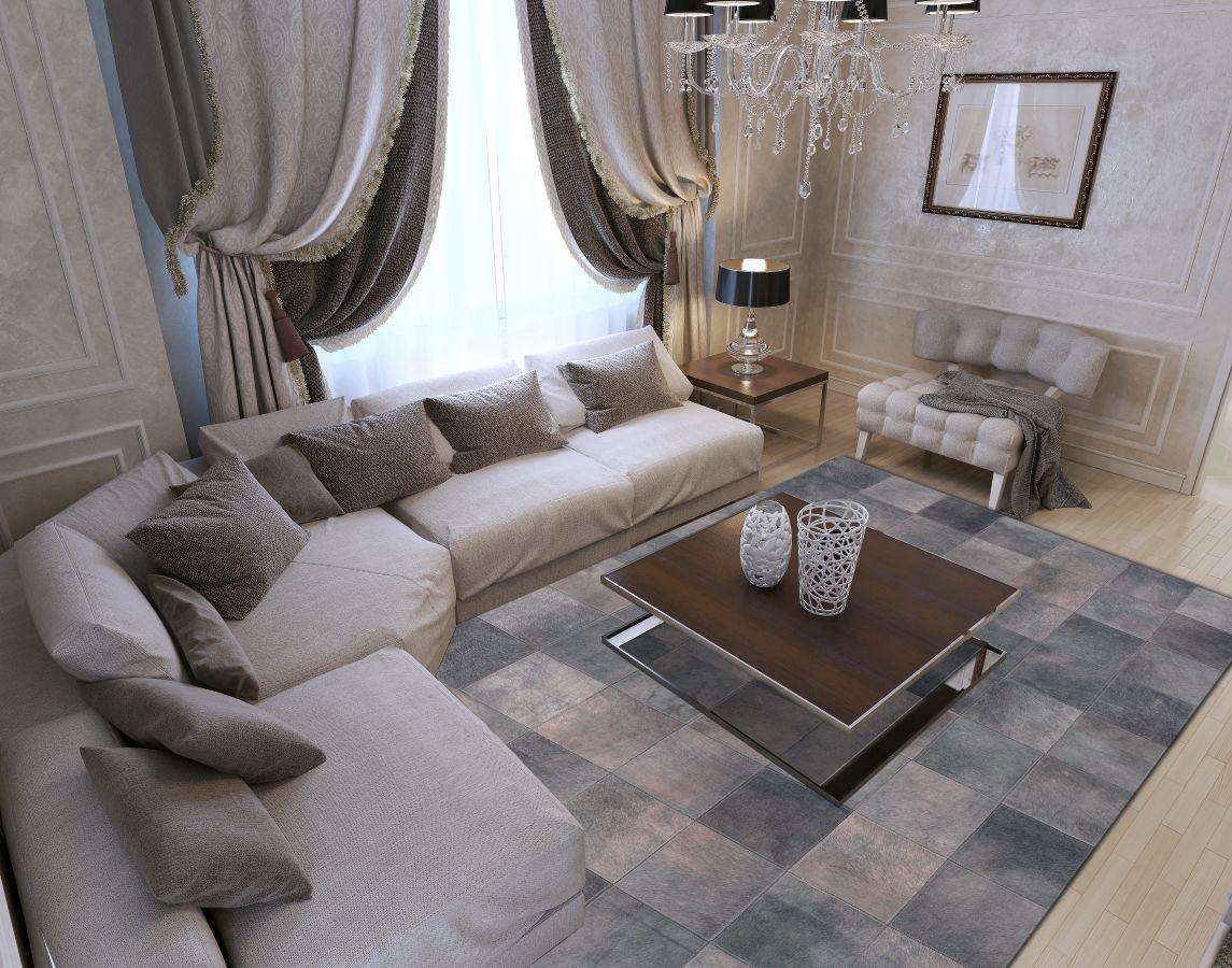 Tapis Sparkless Gris Taupe – 100% Cuir de Vachette – Design Géométrique - Tapis Contemporains à Prix Outlet - Bel-Deco