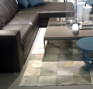 Glitzernder Teppich Grau, Elfenbein und Braun – 100 % Rindsleder – Geometrisches Design