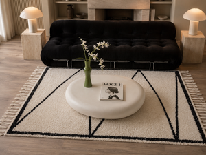 Zacco -Tapis Géométrique Noir et Blanc Épais (4 cm)