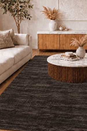 Large Pacific Rug – Plain Black – New Zealand Wool & Viscose, Hand-Knotted