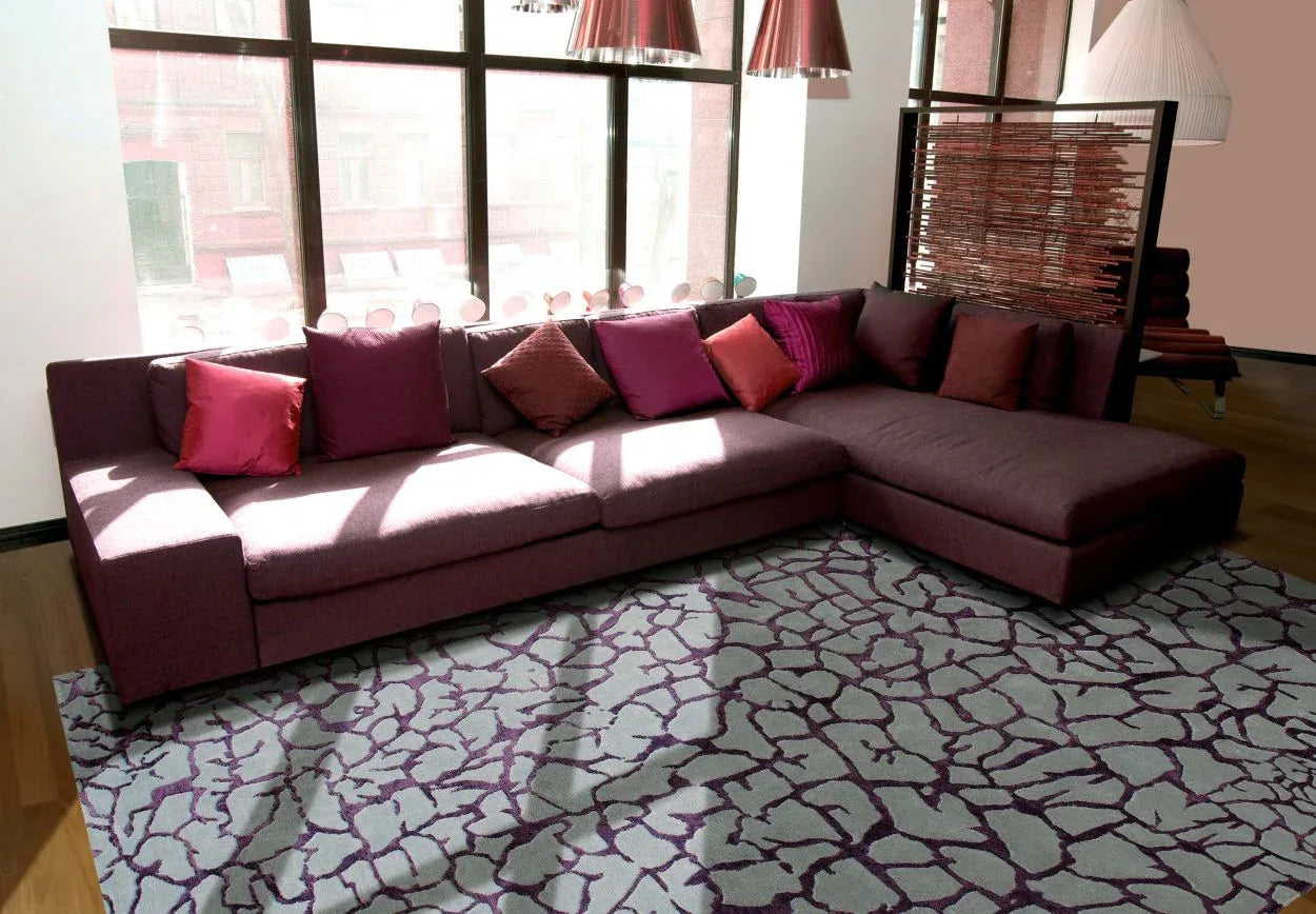 Tapis Balkan Gris et Violet – Laine de Nouvelle-Zélande & Viscose – Motif Ronce - Tapis Contemporains à Prix Outlet - Bel-Deco