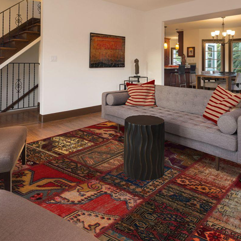 Tapis Up Square Rose – Patchwork en Laine & Coton Recyclés - Tapis Contemporains à Prix Outlet - Bel-Deco