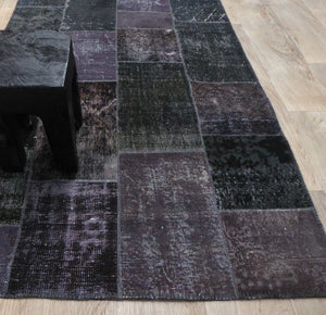 Tapis patchwork recyclé Laine Coton gris foncé