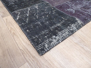 Tapis patchwork recyclé Laine Coton gris foncé