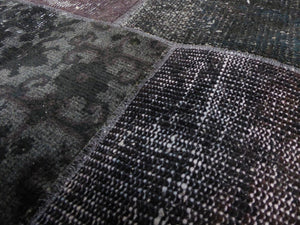 Tapis patchwork recyclé Laine Coton gris foncé