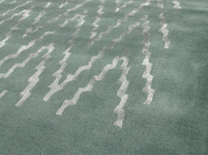 Tapis Laine Viscose motifs zigzag bleu argenté