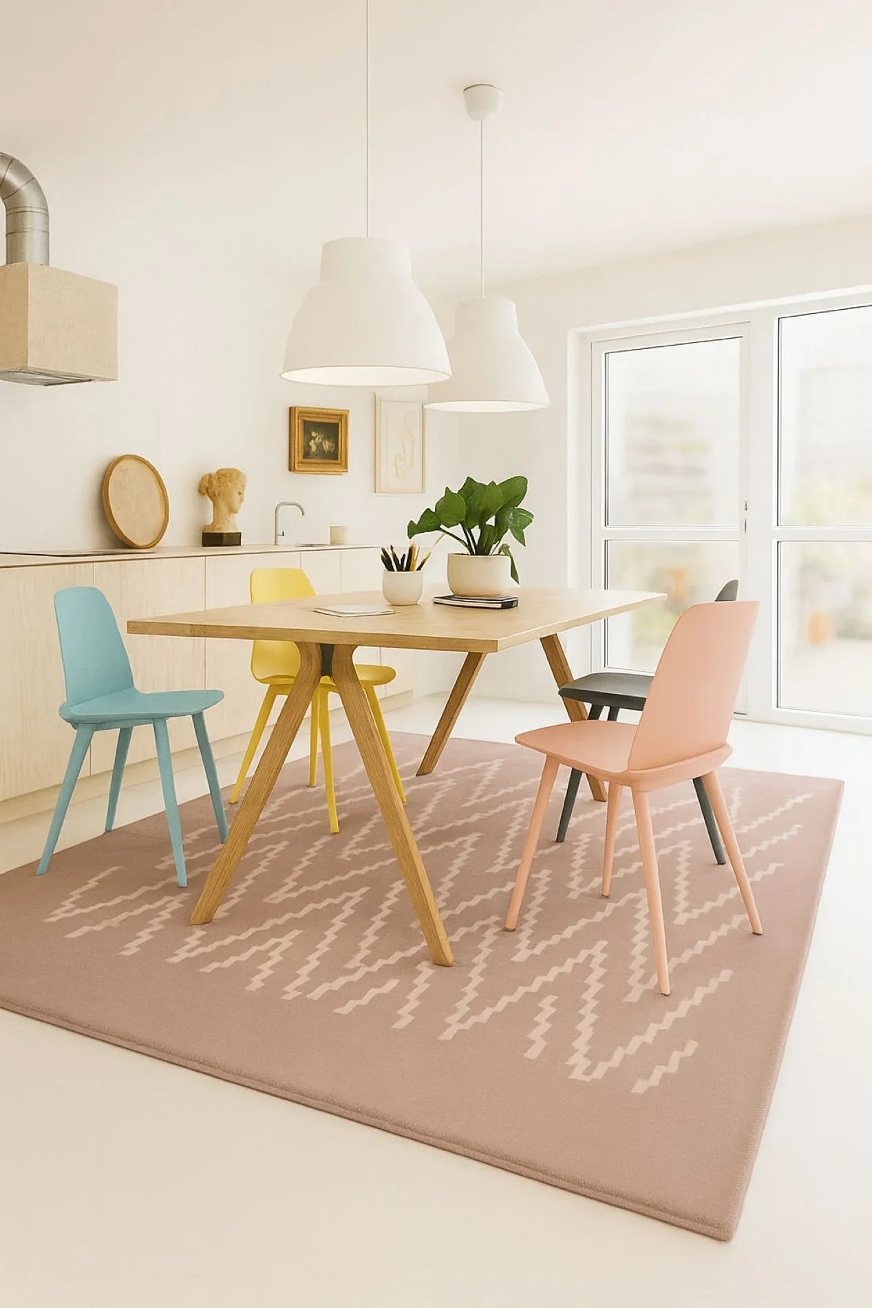 Tapis Paris Ikat Beige – Laine NZ & Viscose – Design Géométrique Tufté Main - Tapis Contemporains à Prix Outlet - Bel-Deco