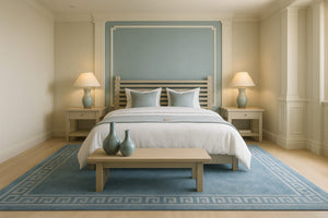 Paris Greco Blue Teppich – Neuseeländische Wolle & Viskose – Handgetuftetes geometrisches Design