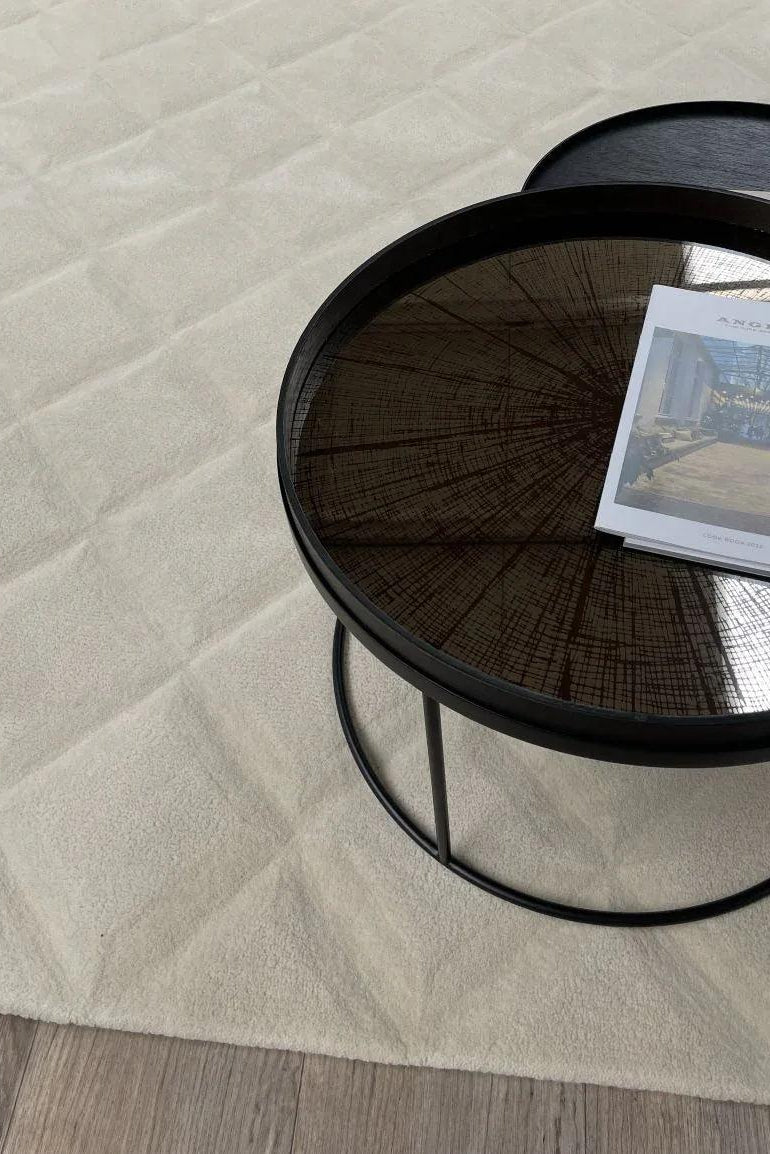 Teppich Weiß Geometrisch aus Wolle – Deep 3D, im Wohnzimmer