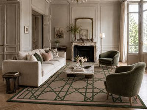 Tapis Rose et Vert Haut de Gamme en Laine & Viscose - Design Géométrique (200x300)