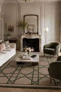 Tapis Rose et Vert Haut de Gamme en Laine & Viscose - Design Géométrique (200x300)