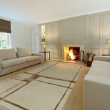 Vloerkleed beige en goud wol en viscose – Signature, in een woonkamer (2)