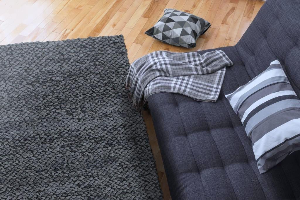 Tapis Waves Gris Bleu – 100% Laine Feutrée – Design Boucles Texturé - Tapis Contemporains à Prix Outlet - Bel-Deco