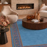 Teppich Blau Floral aus Wolle und Seide – Kathmandu, im Wohnzimmer
