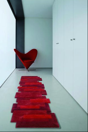 Tapis de couloir à motifs géométriques (Effet Relief/3D) Rouge en Laine NZ & Bikaner – Mola (70x250)