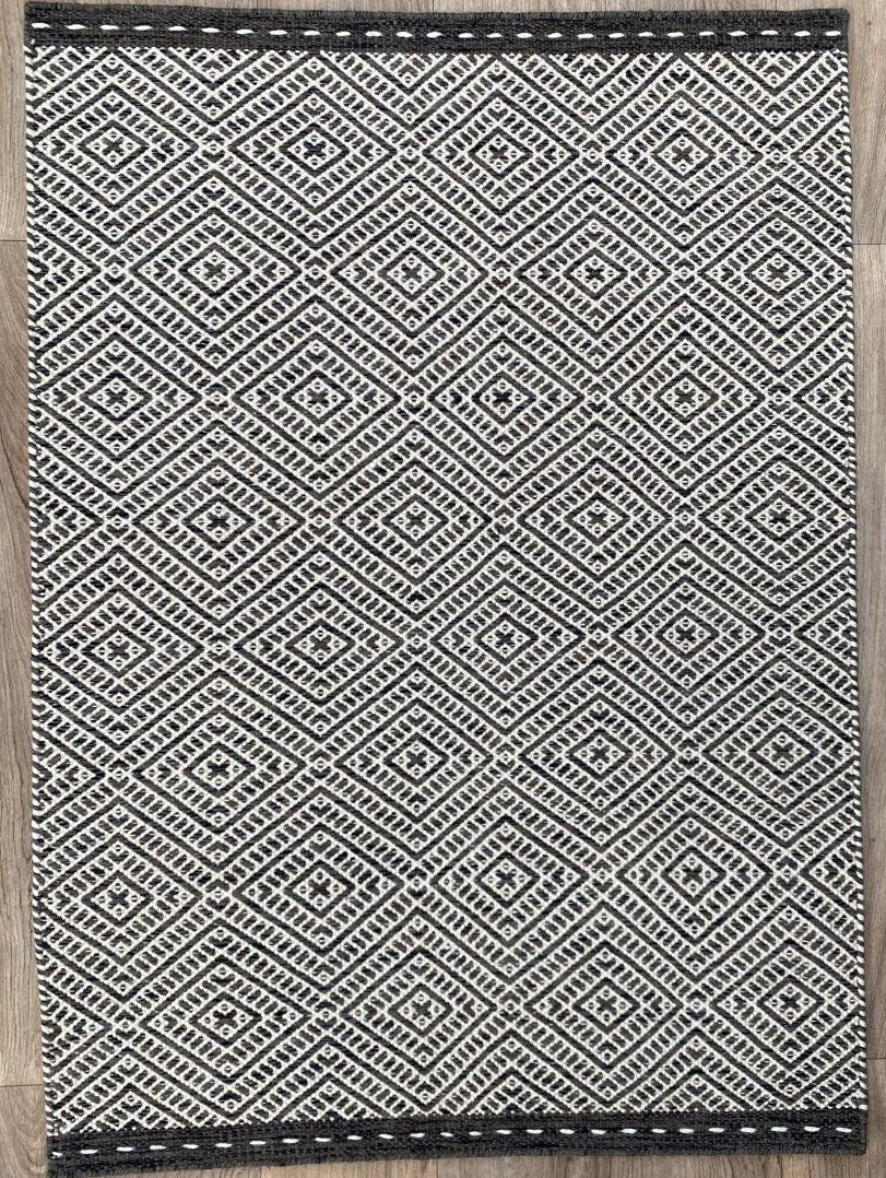 Vloerkleed zwart-wit geometrisch van wol 120x170 – Alpine