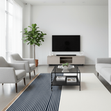 White and Black Wool and Viscose Rug – Birkin, in a living room