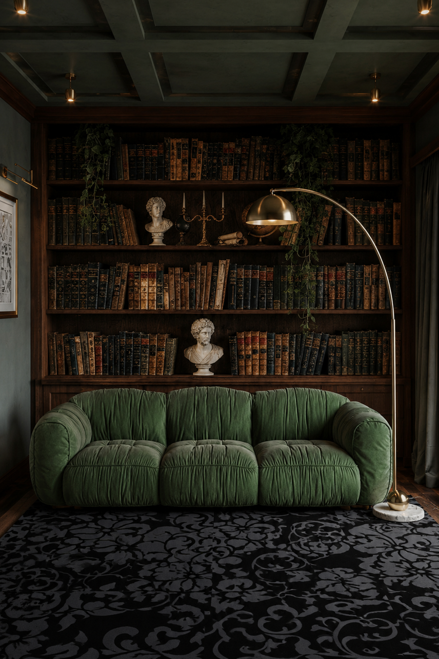 Black Floral Pattern Rug – New Zealand Wool &  Viscose – Luxury Arabesques - Sydney (200x300)