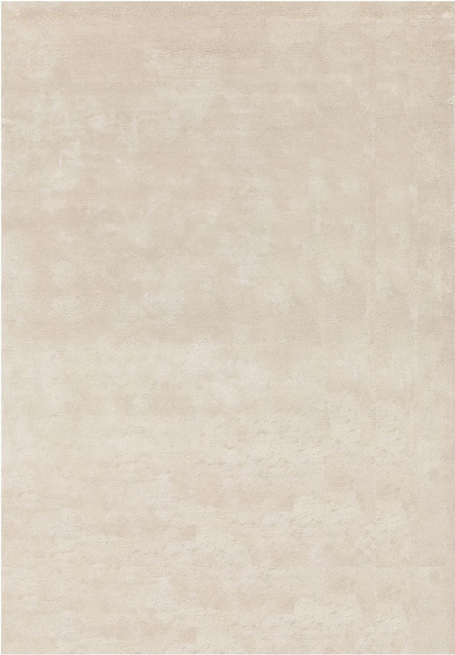 Grand tapis ivoire brillant en bambou fait main, vu de face, texture lisse et élégante