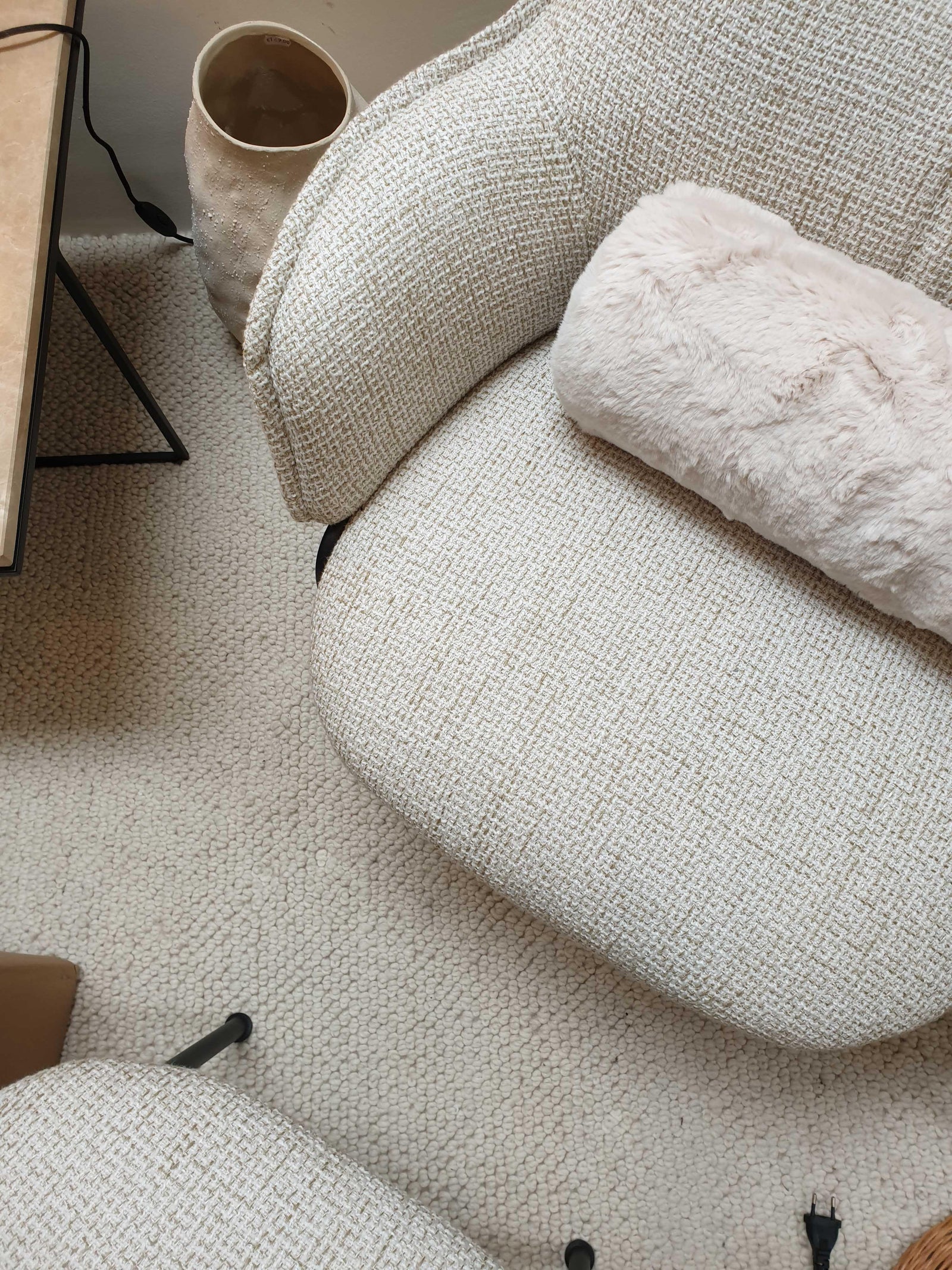 Tapis Lagoon– 100% Laine Bouclée Blanc Naturel - Tapis Contemporains à Prix Outlet - Bel-Deco