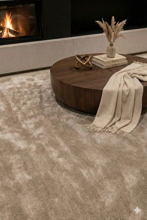 Tapis de chambre ou salon élégant et soyeux Beige en viscose – Annamitique (80x200, 80x250, 80x300, 100R, 100x200 et 100x300)