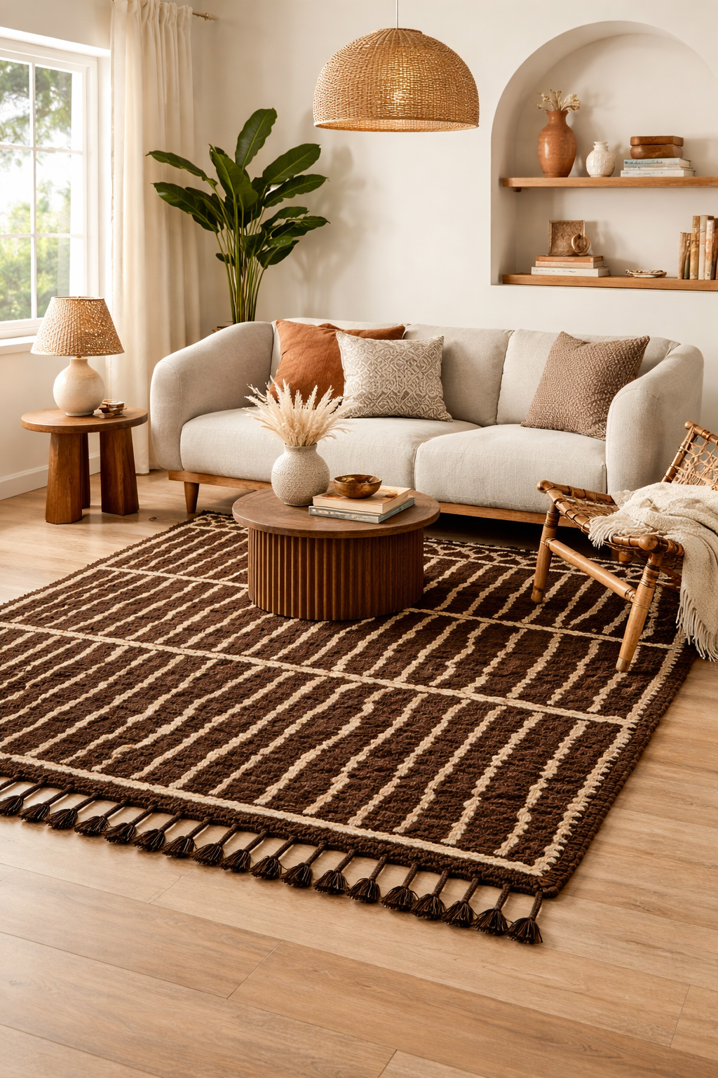 Tapis Zaghouan– 100% Laine Berbère Bicolore avec Franges - Tapis Contemporains à Prix Outlet - Bel-Deco
