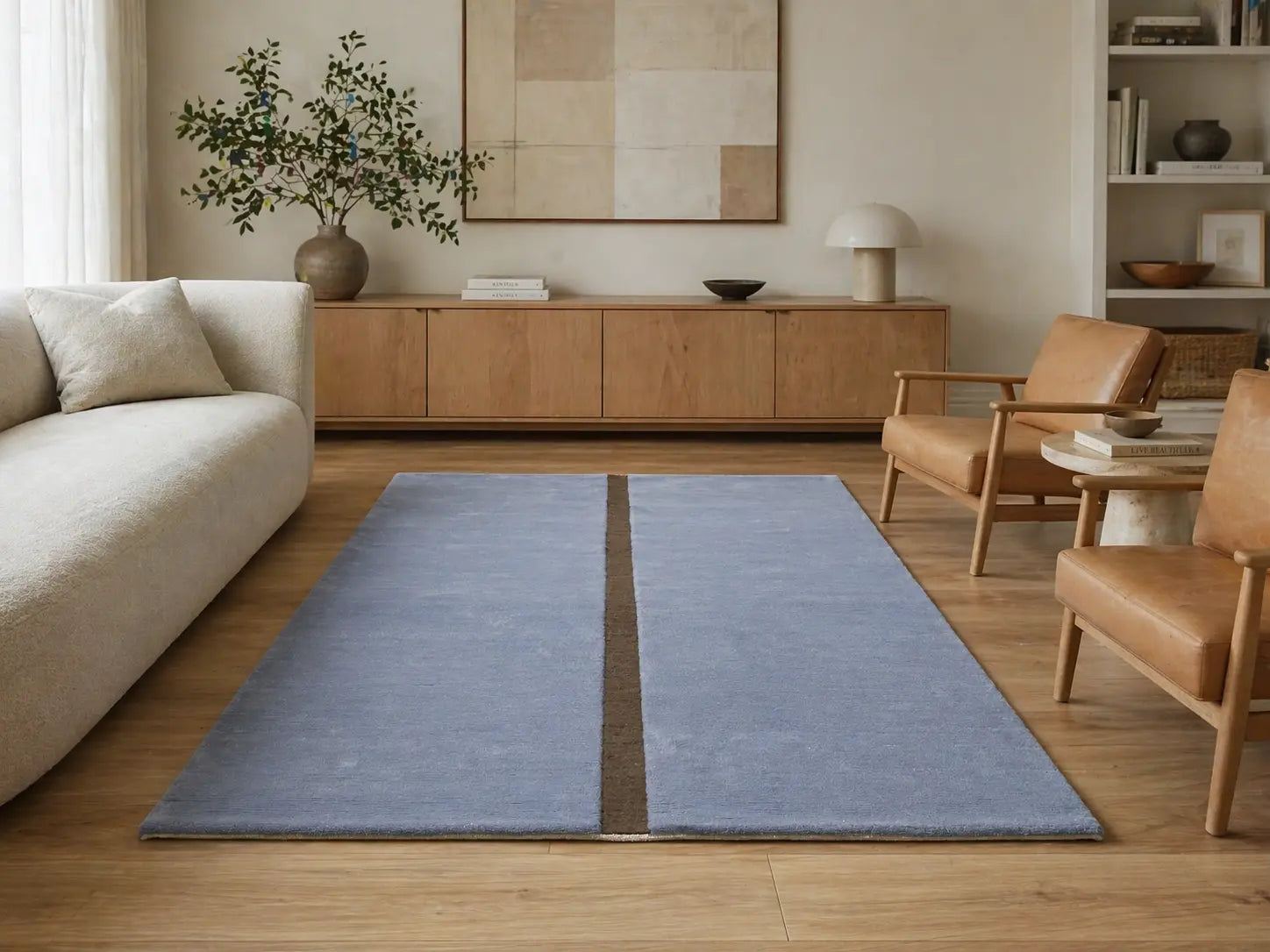 PROTO-FA0133 : Tapis Artisanal Indien Bleu à Centre Foncé Tapis Contemporains à Prix Outlet - Bel-Deco
