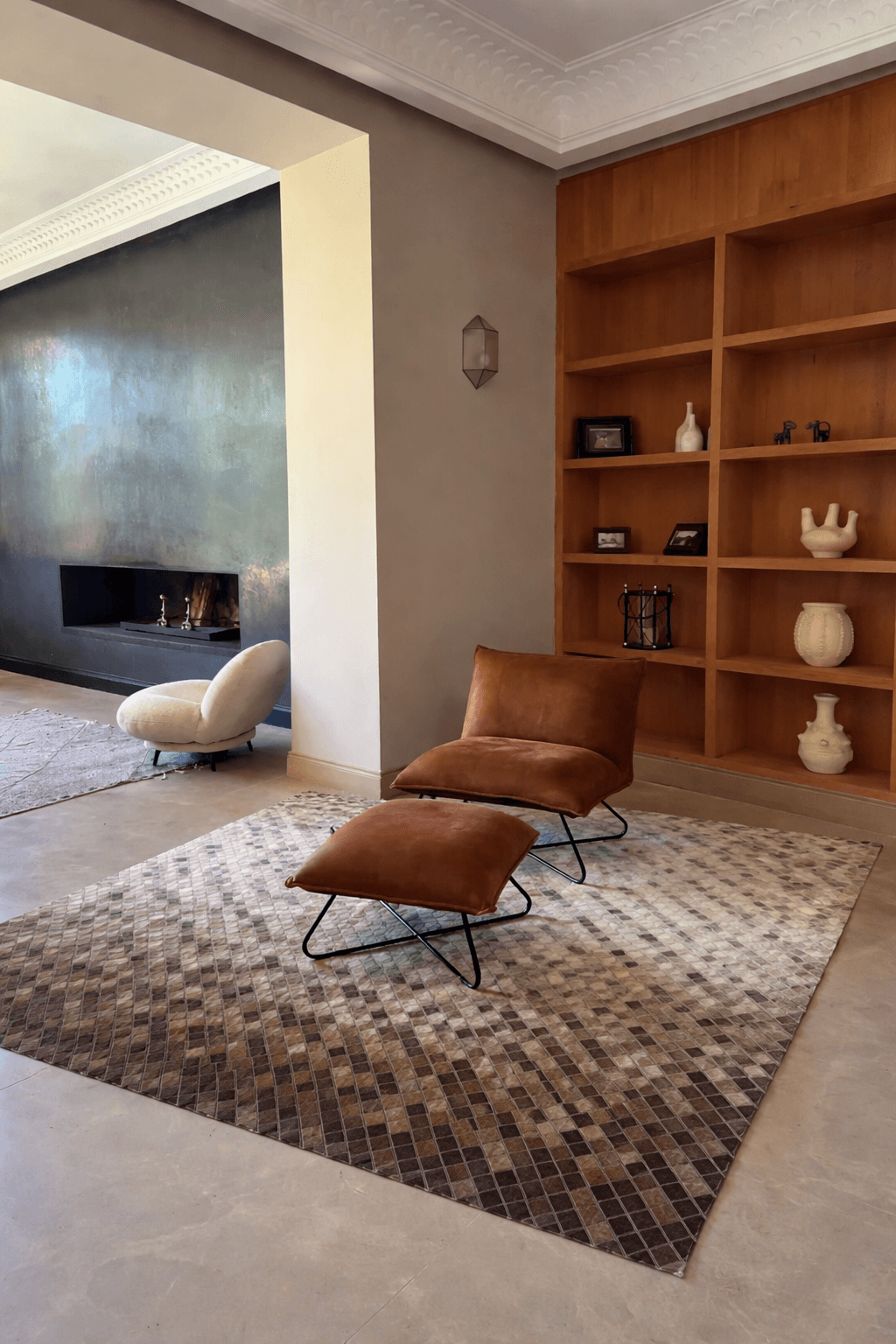 Teppich Braun und Grau aus Leder – Sparkless, im Wohnzimmer