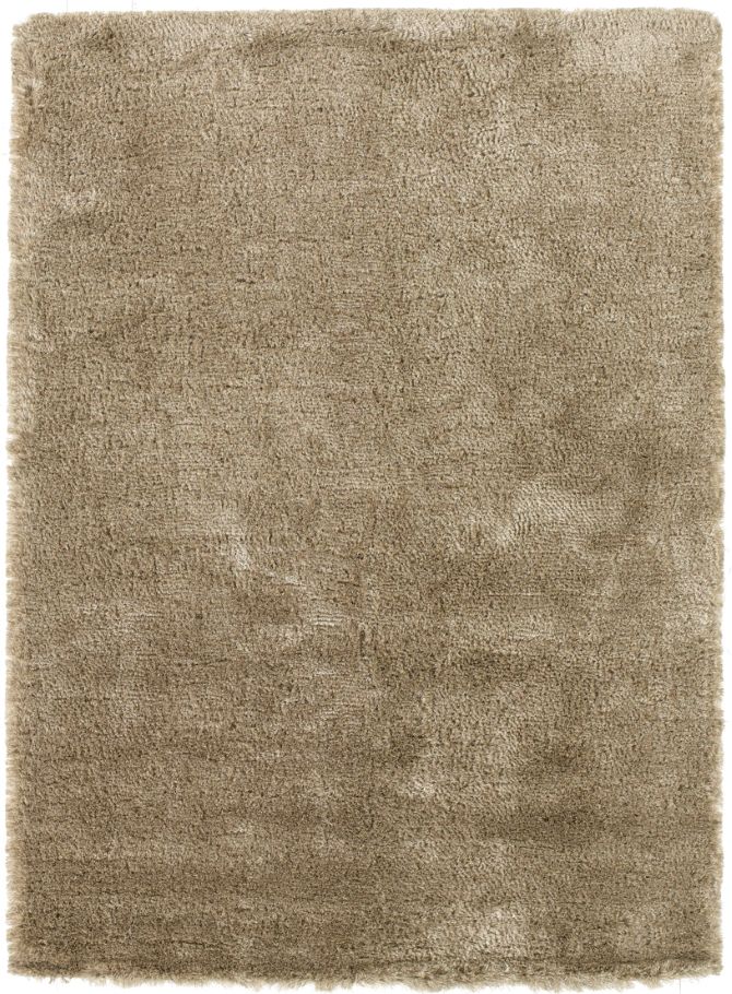 Tapis à mèches beige taupe en polyester, élégant et soyeux, présenté en vue de face