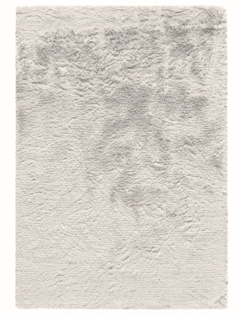 Tapis à mèches gris clair en polyester, vue de face, élégant et soyeux