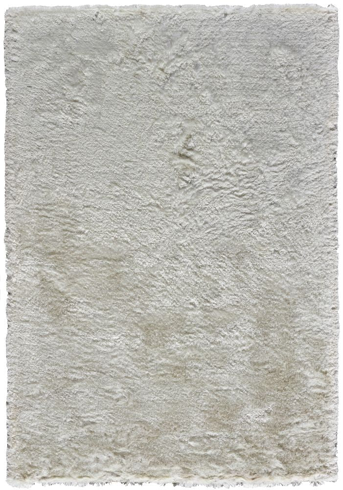 Élégant tapis à mèches longues en polyester, blanc ivoire, présenté de face, mettant en valeur sa texture soyeuse