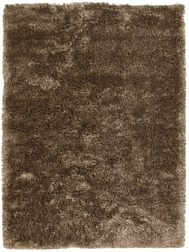 Tapis marron élégant à mèches longues en polyester, vue de face mettant en valeur sa texture soyeuse